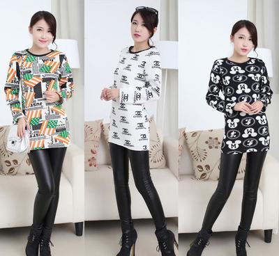 2014秋冬季長袖t恤女 韓版時尚中長款加厚加絨打底衫 地攤